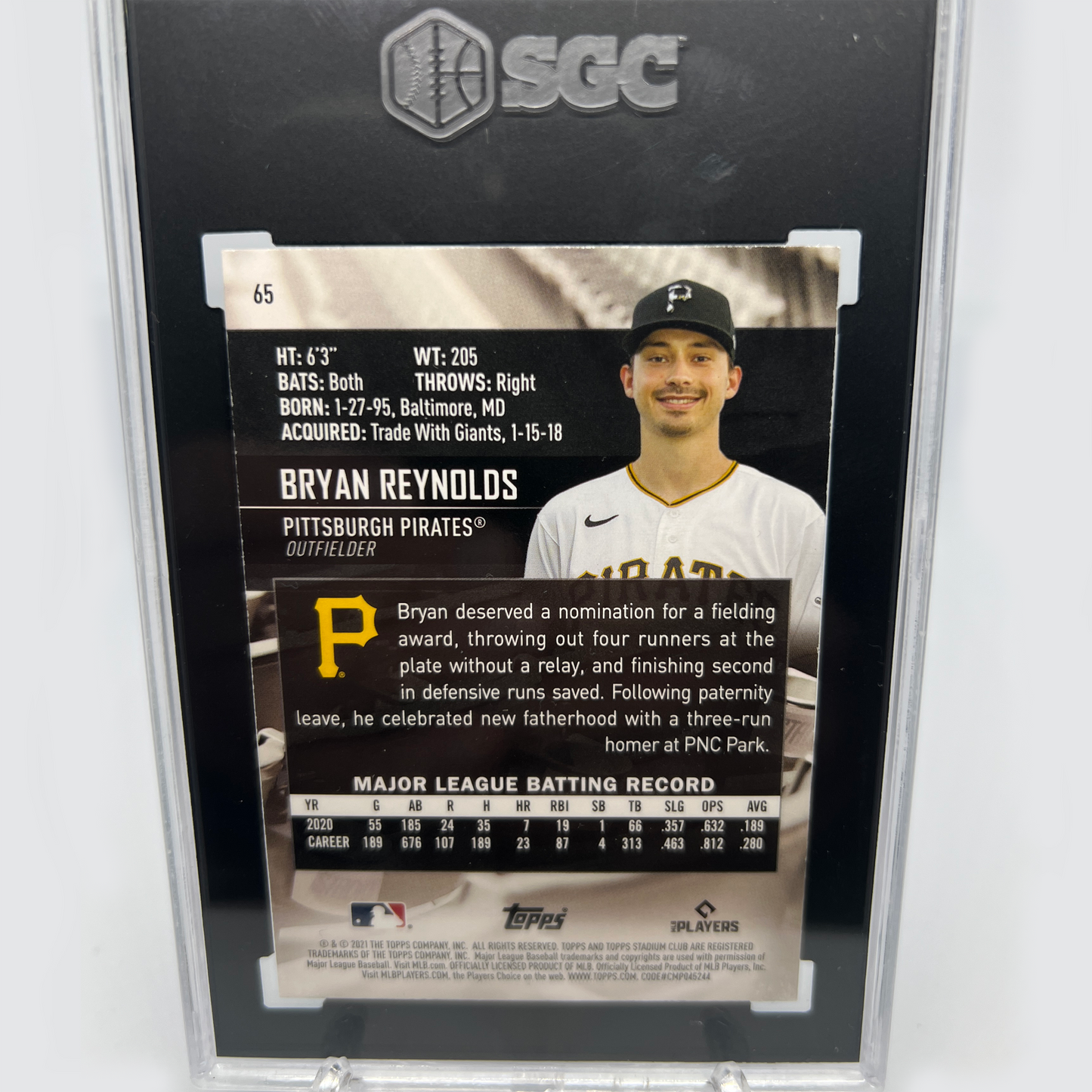 Bryan Reynolds 3/6 Autographed Baseball Card - Graded