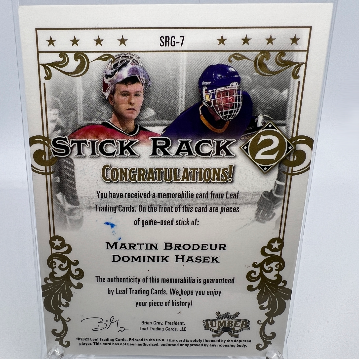 Martin Brodeur & Dominik Hasek 13/20 Lumber Hockey Card