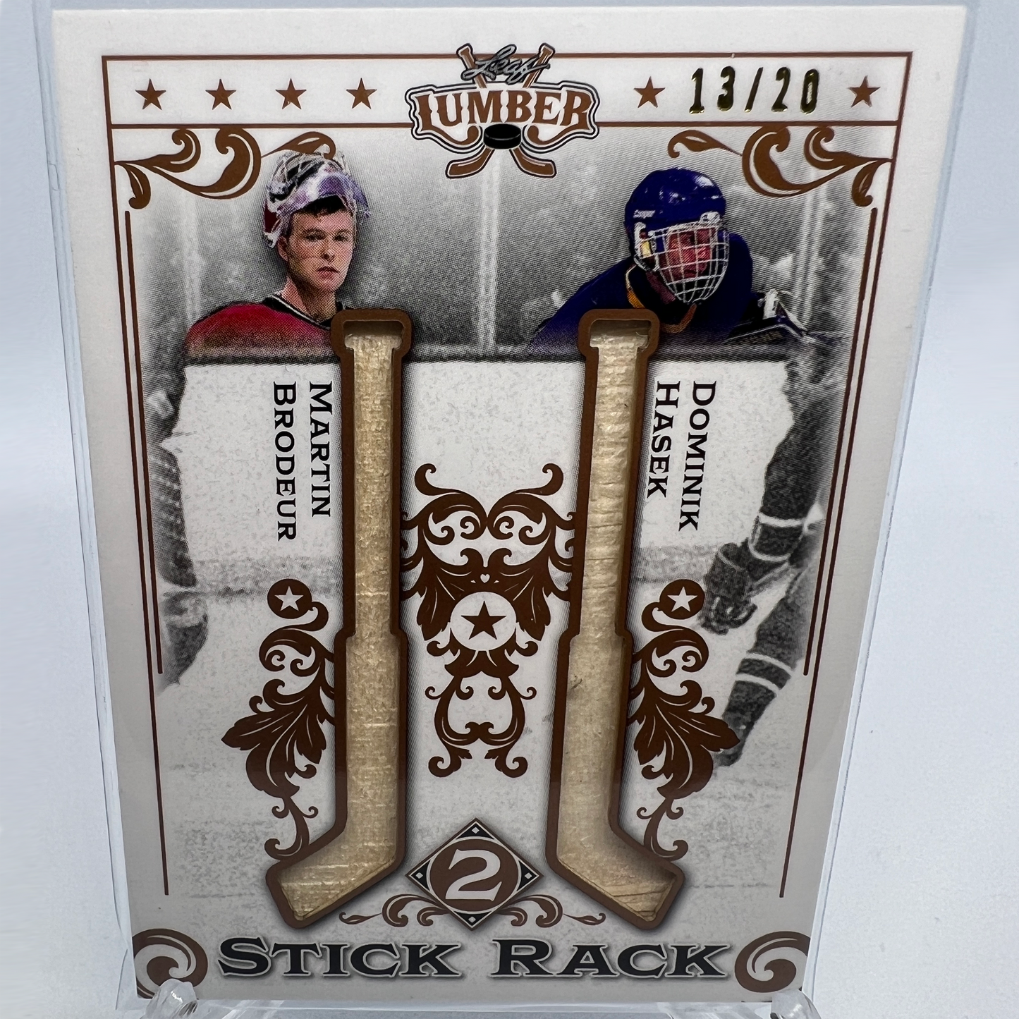 Martin Brodeur & Dominik Hasek 13/20 Lumber Hockey Card