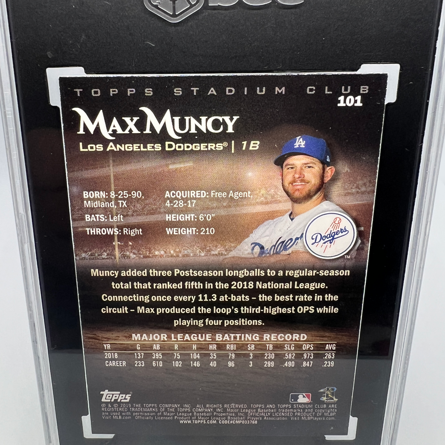 Max Muncy 3/30 Autographed Baseball Card - Graded