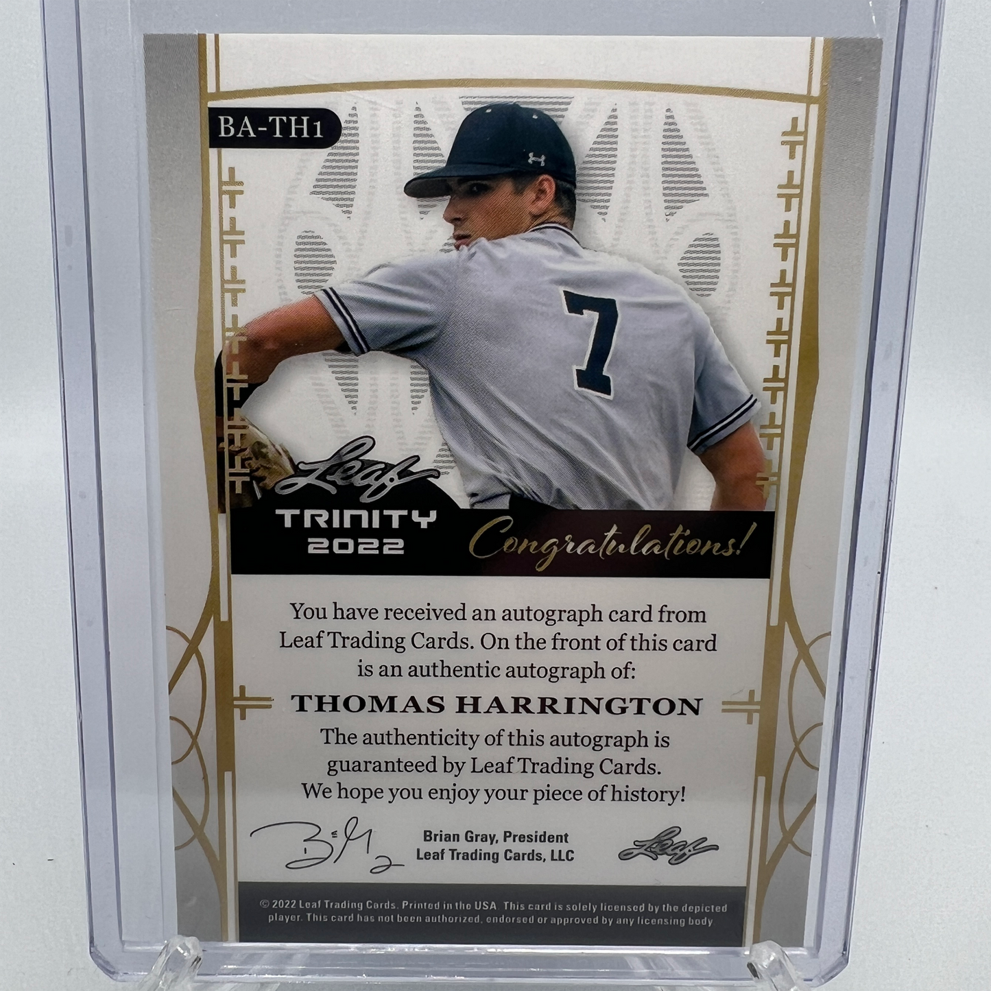 Thomas Harrington 17/50 Autographed Baseball Card