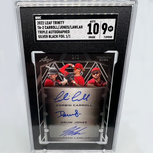 Corbin Carrol, Druw Jones & Jordan Lawlar 1/1 Triple Autographed Baseball Card - Graded